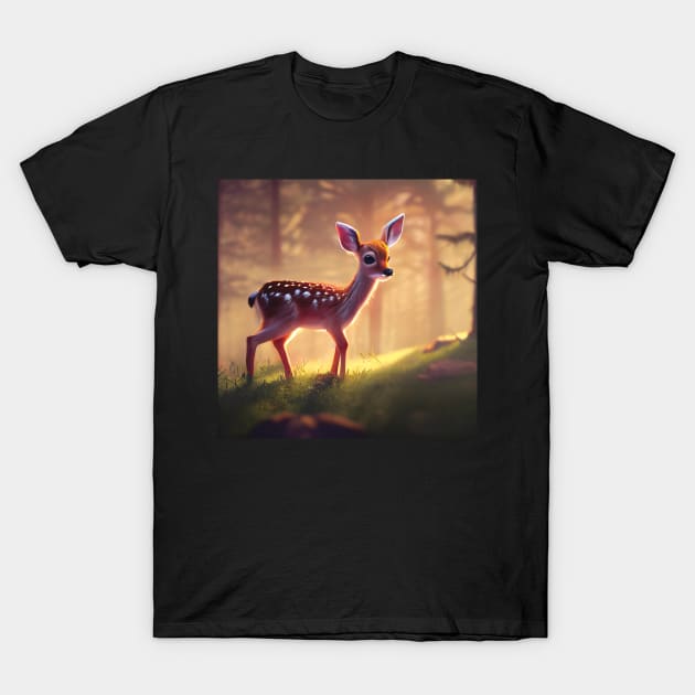 Beautiful Cute Fawn in a Forest T-Shirt by Geminiartstudio